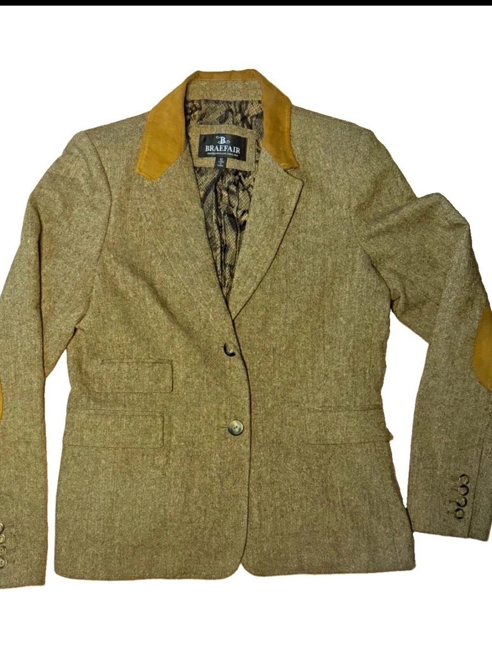 Braefair Women's Tan Tweed Blazer with Suede Collar